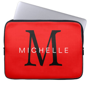 Professionell Red Black Monogram ditt namn Laptop Fodral