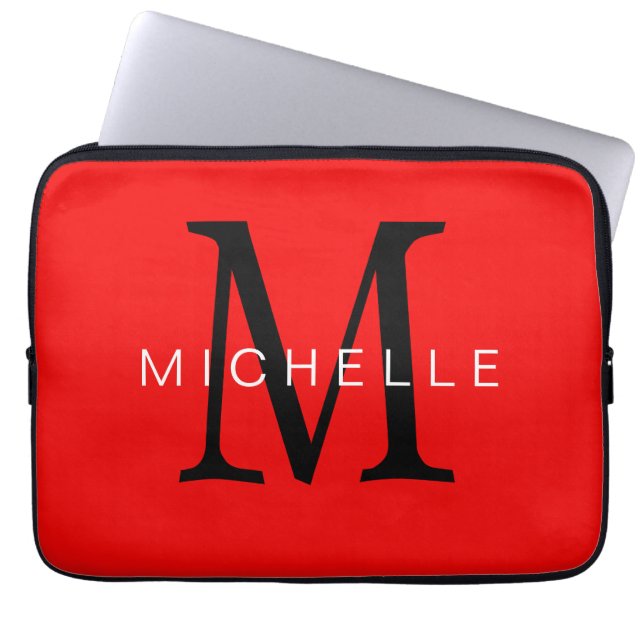 Professionell Red Black Monogram ditt namn Laptop Fodral (Framsidan)