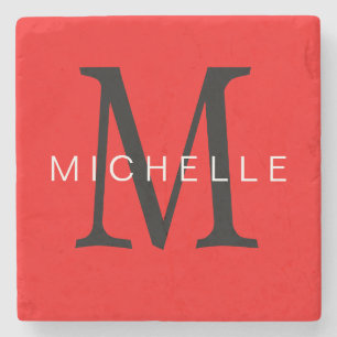 Professionell Red Black Monogram ditt namn Stenunderlägg
