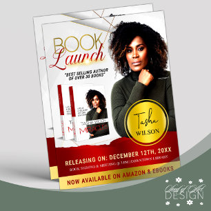 Professionell Red & Guld Bok Launch Reklamblad
