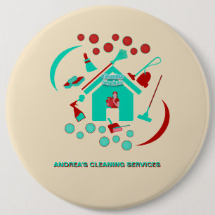 Professionell Red & Teal Städning Cute Knapp