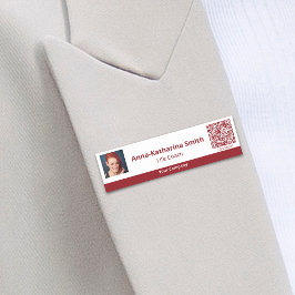 Professionell Red White Image QR-code Company Namnbricka