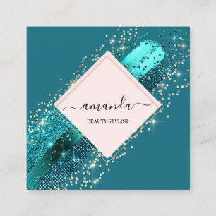 Professionell Ro Guld Beauty Logotyp Blue Teal Fyrkantigt Visitkort