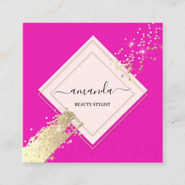 Professionell Ro Guld Ram Rosa Makeup Logotyp Fyrkantigt Visitkort (Framsida)