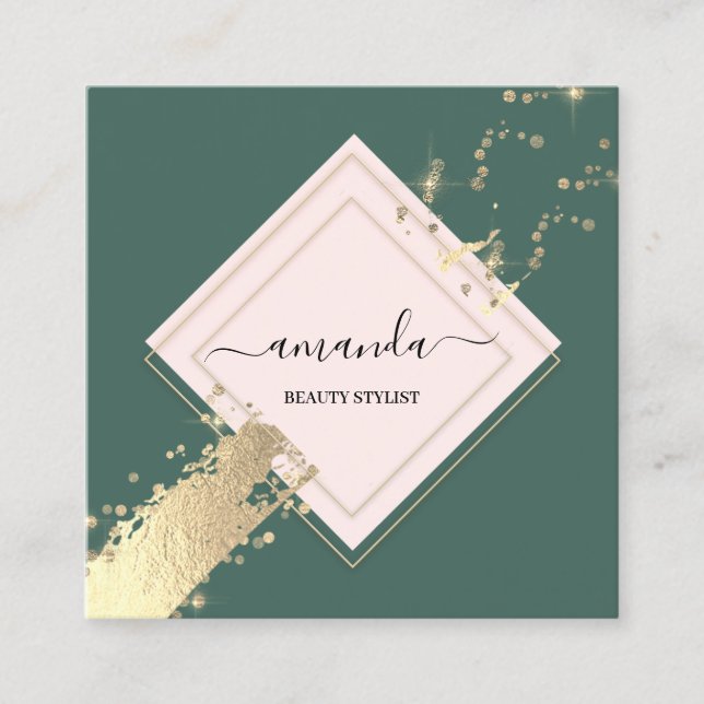 Professionell Ro Ram Guld Grönt Stroke Logotyp Fyrkantigt Visitkort (Framsida)