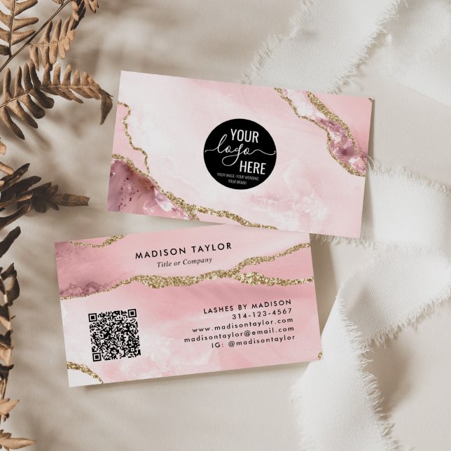 Professionell  Rosa Agate Company Logotyp QR-kod Visitkort (Skapare uppladdad)
