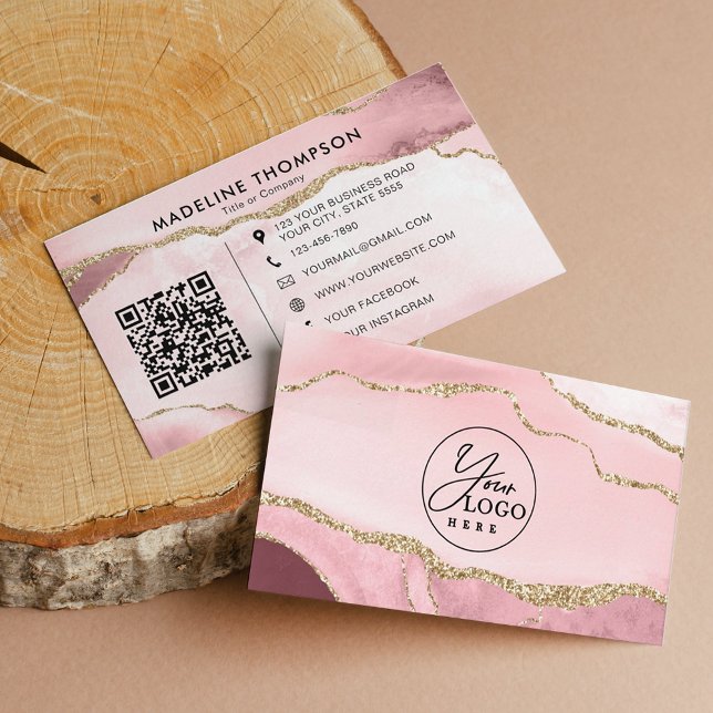 Professionell  Rosa Agate Company Logotyp QR-kod Visitkort (Skapare uppladdad)