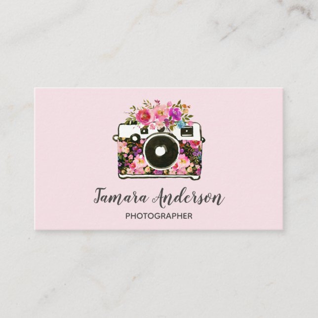 Professionell Rosa Blommigt Camera Fotografier Ros Visitkort (Framsida)
