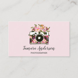 Professionell Rosa Blommigt Camera Photograf Visitkort