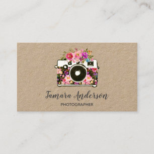 Professionell Rosa Blommigt Camera Photographer Kr Visitkort