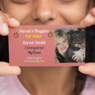 Professionell Rosa Dog Walker Pet Sitter Visitkort