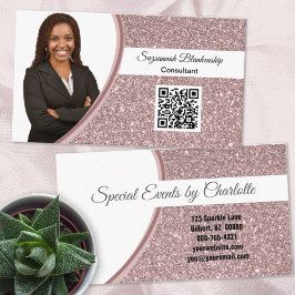 Professionell Rosa Glitter Anpassningsbar Photo QR Visitkort