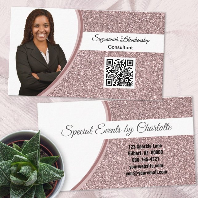 Professionell Rosa Glitter Anpassningsbar Photo QR Visitkort (Skapare uppladdad)
