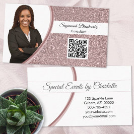 Professionell Rosa Glitter Anpassningsbar Photo QR Visitkort