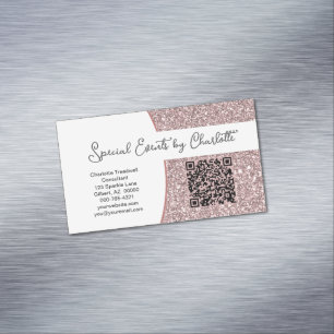Professionell Rosa Glitter Anpassningsbar QR-kod Magnetiska Visitkort