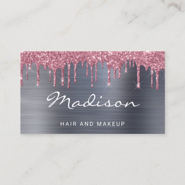 Professionell Rosa Glitter Hair och Makeup Visitkort (Framsida)