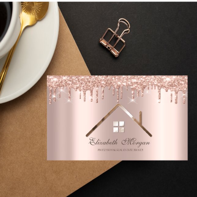Professionell Rosa Guld Glitterdroppar Fastigheter Visitkort (Skapare uppladdad)