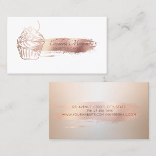Professionell Rosa Guld Penseldrag Cupcake Bageri Visitkort