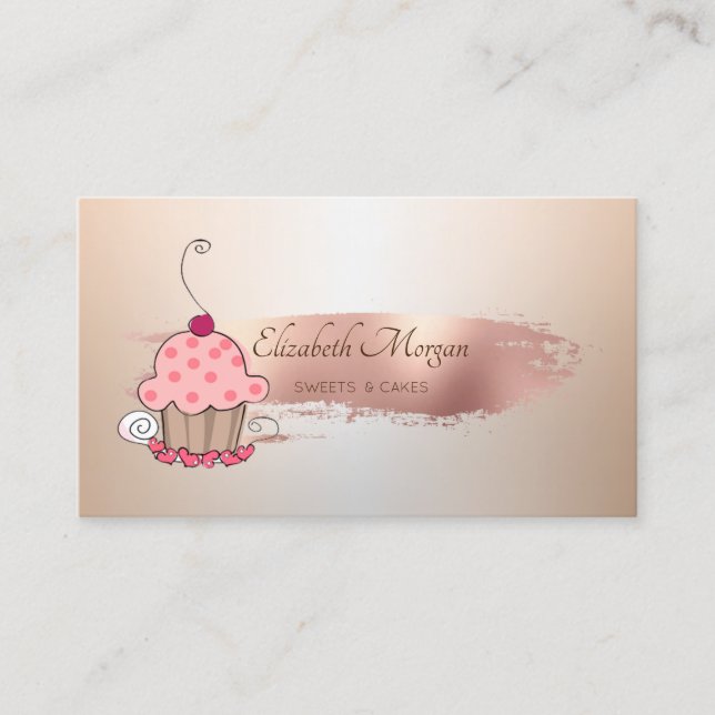 Professionell Rosa Guld Penseldrag Cupcake Visitkort (Framsida)