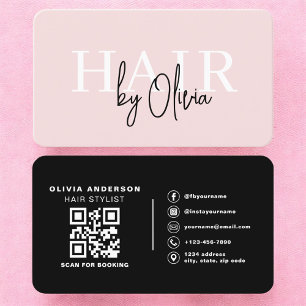 Professionell Rosa Hair Stylist QR-kod Visitkort