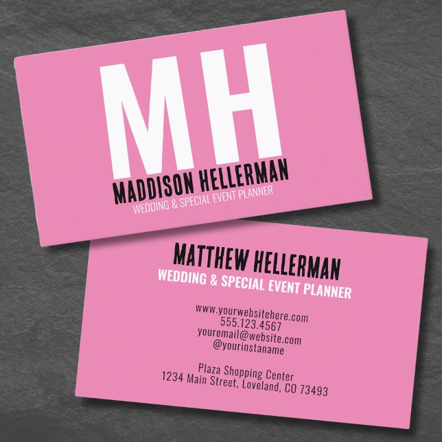 Professionell Rosa Minimalistisk Modern Monogram Visitkort (Stylish Girly Pink Minimal Modern Monogram Business Card)