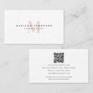 Professionell Rosa Monogrammed minimal QR-kod Visitkort
