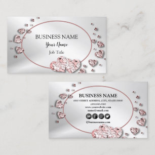 Professionell Rosa Peach Shiny Hearts Geometric Visitkort