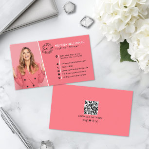 Professionell Rosa QR-kod Foto Ditt Logotyp Visitkort