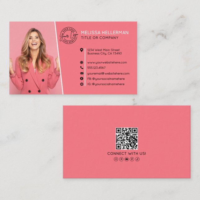 Professionell Rosa QR-kod Foto Ditt Logotyp Visitkort (Fram/baksida)