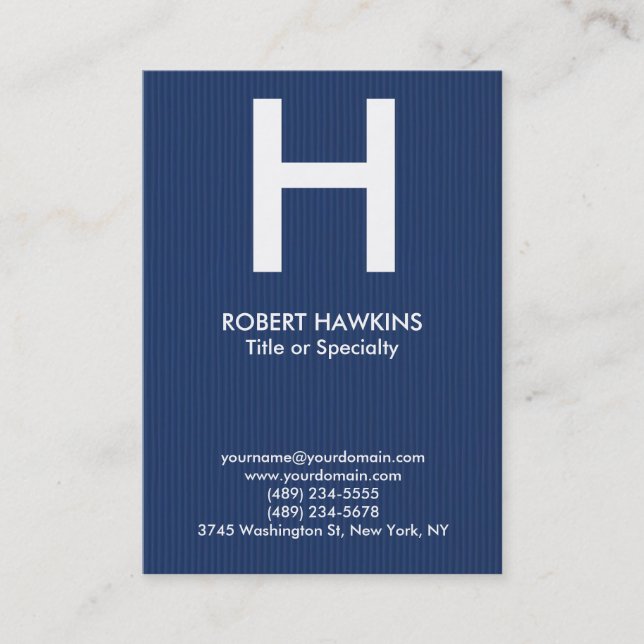 Professionell rund blå vit modern monogram visitkort (Framsida)