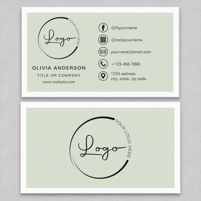 Professionell Sage Grönt Business Logotyp Social M Visitkort (Skapare uppladdad)