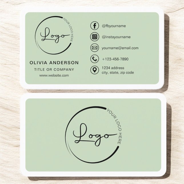 Professionell Sage Grönt Business Logotyp Social M Visitkort (Skapare uppladdad)
