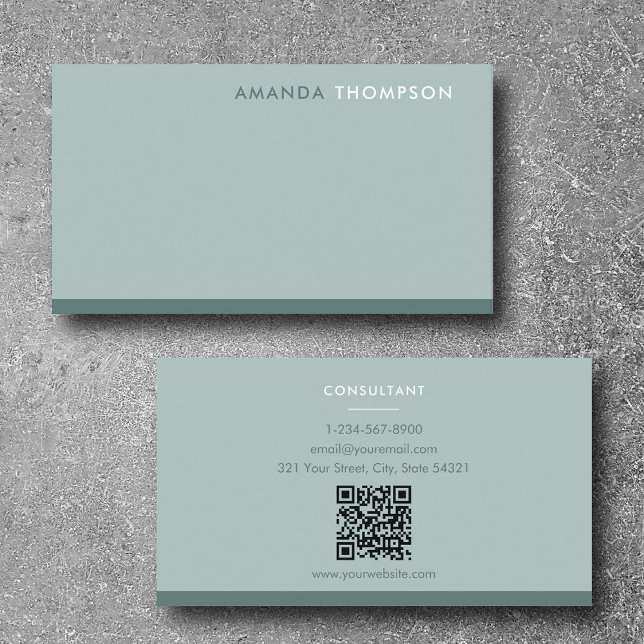Professionell Sage Grönt enkel minimal QR-kod Visitkort (Professional Sage Green Simple Minimalist QR Code Business Card)