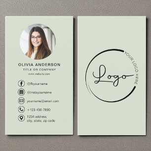 Professionell Sage Grönt Photo Logotyp Social Medi Visitkort