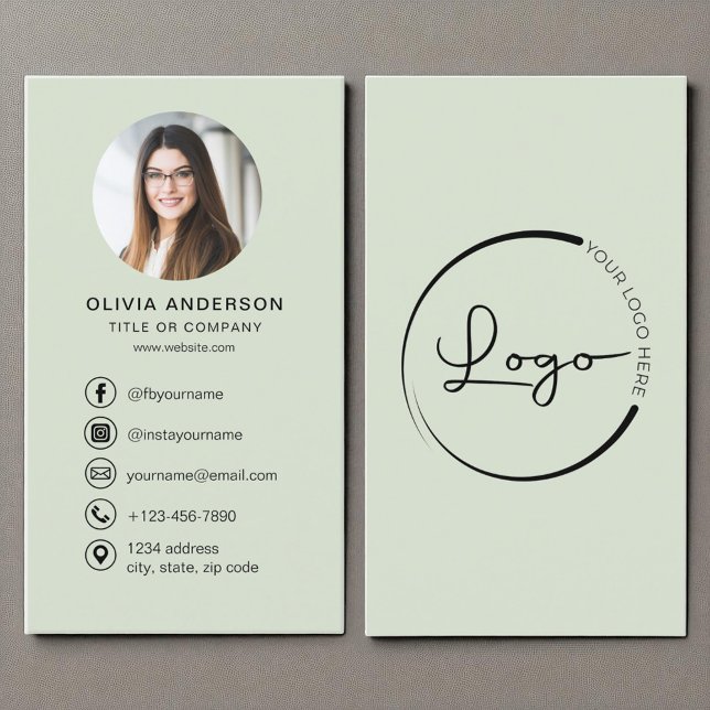 Professionell Sage Grönt Photo Logotyp Social Medi Visitkort (Skapare uppladdad)