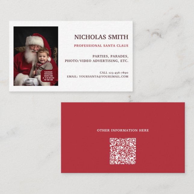 Professionell Santa Claus QR-kod Foto Visitkort (Fram/baksida)