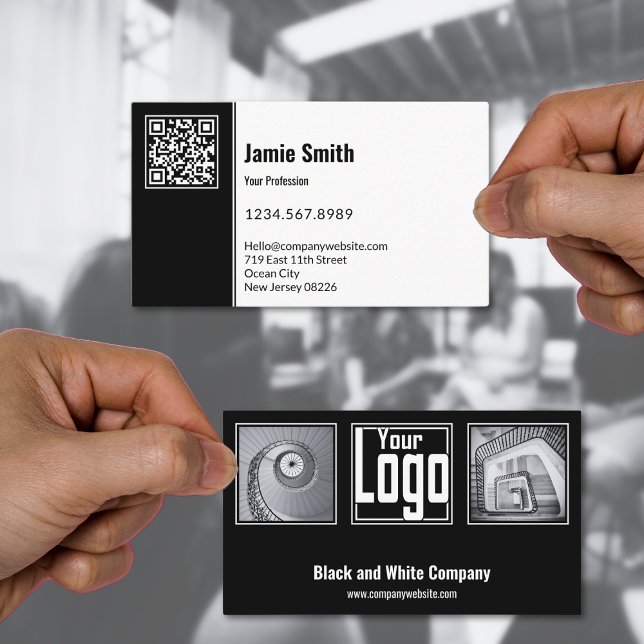 Professionell Scannable Black & White Company Visitkort (Professional Scannable Black & White Company Business Card)