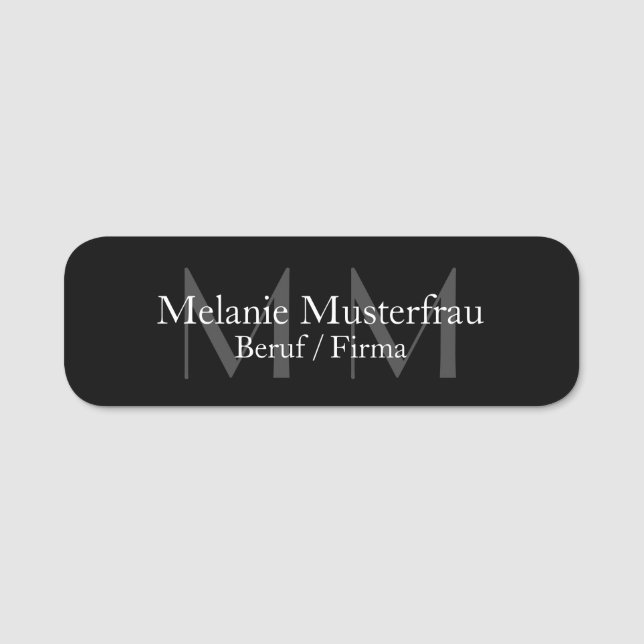 Professionell schwarze Monogramm Namensschild Namnbricka (Framsida)
