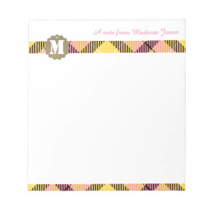 Professionell Script Namn Modern Monogram Tartan Anteckningsblock