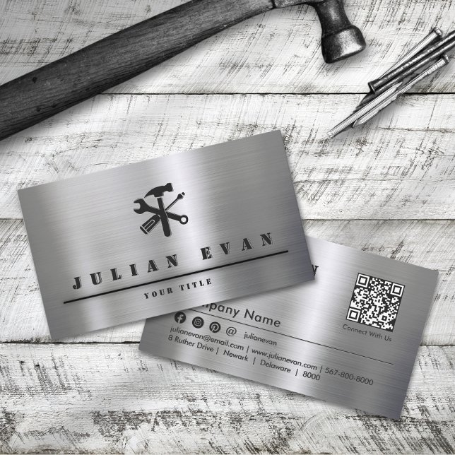 Professionell Shiny Brushed Metall Handyman Verkty Visitkort (Professional Shiny Brushed Metal Handyman Tool Business Card)