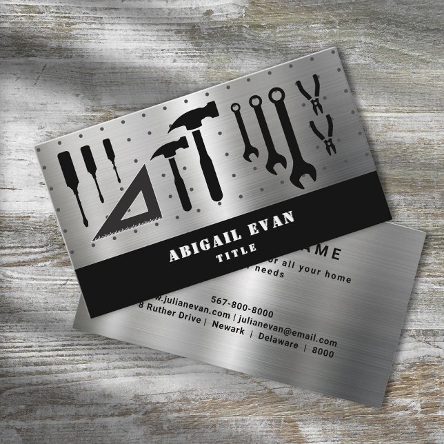 Professionell Shiny Silver Repair Verktyg Handyman Visitkort (Professional Shiny Silver Repair Tools Handyman Business Card )