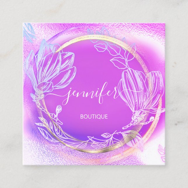 Professionell Shop Guld Rosa Blommigt QR-kodLogoty Fyrkantigt Visitkort (Framsida)