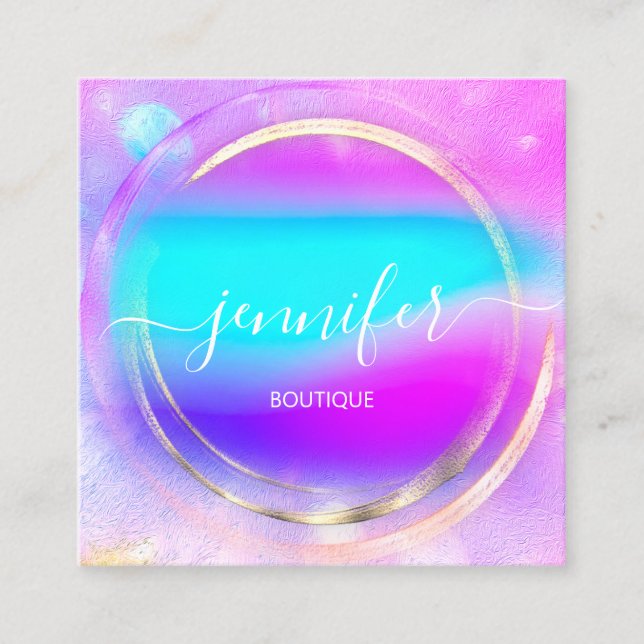 Professionell Shop Ro Guld Holograph Blue Rosa Fyrkantigt Visitkort (Framsida)