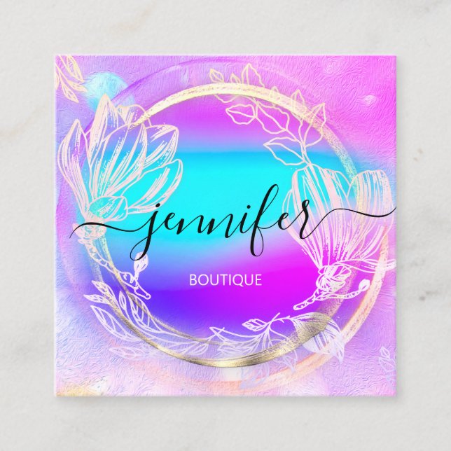 Professionell Shop Ro Guld Holograph Rosa Blommigt Fyrkantigt Visitkort (Framsida)