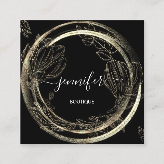 Professionell Shop SPA Ram Blommigt Black White Fyrkantigt Visitkort (Framsida)