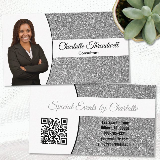 Professionell Silver Anpassningsbar Photo QR-kod Visitkort (Skapare uppladdad)