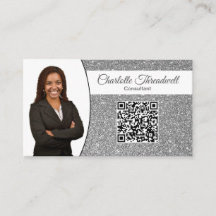 Professionell Silver Glitter Anpassad Foto QR Visitkort