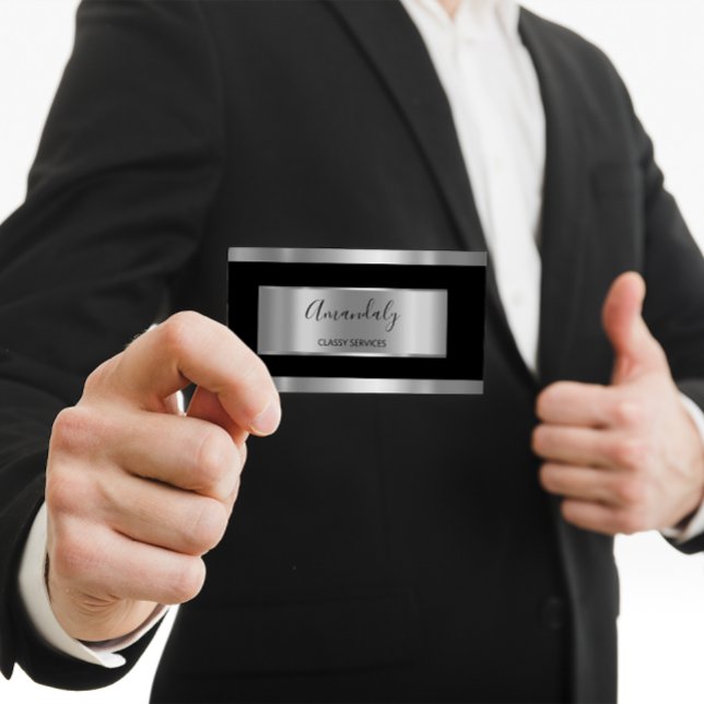 Professionell Silver Grått Framed Smoky Black Visitkort (Professional Silver Gray Framed Smoky Black Business Card)