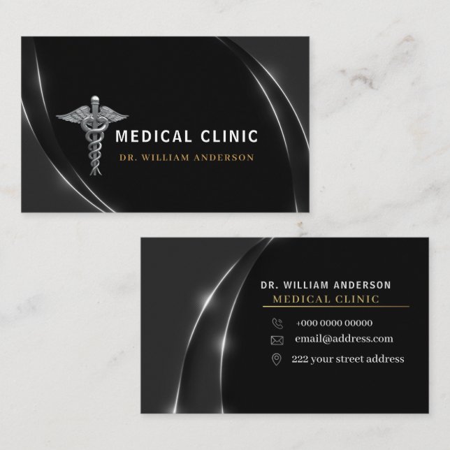 Professionell Silver Medical Doktor Clinic Logotyp Visitkort (Fram/baksida)