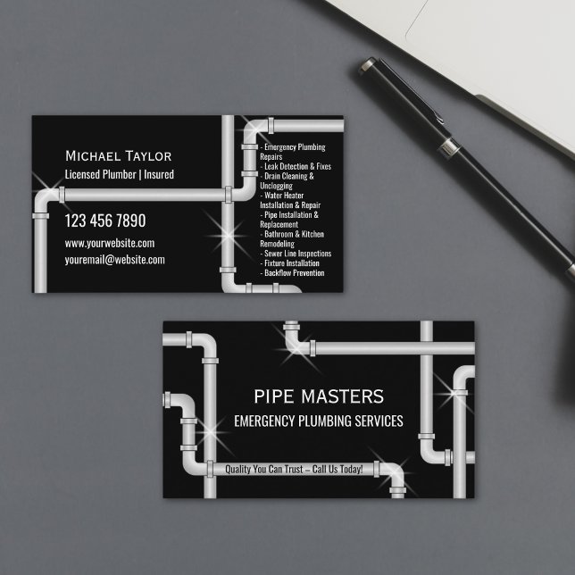 Professionell Silver Plumber Rör VS-RVS Verktyg Visitkort (Skapare uppladdad)